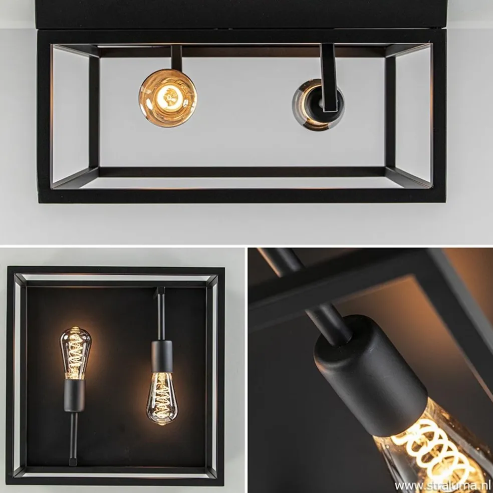 Shop Straluma Plafondlamp vierkant zwart open frame