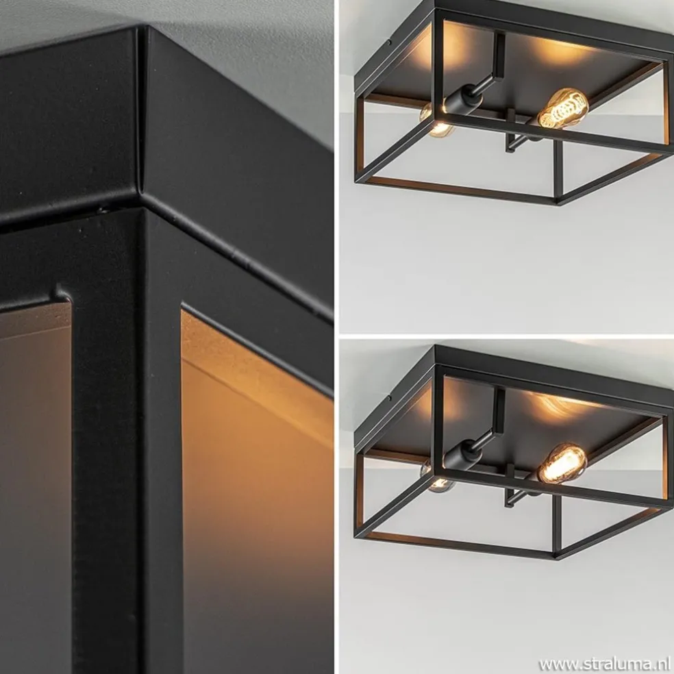 Shop Straluma Plafondlamp vierkant zwart open frame