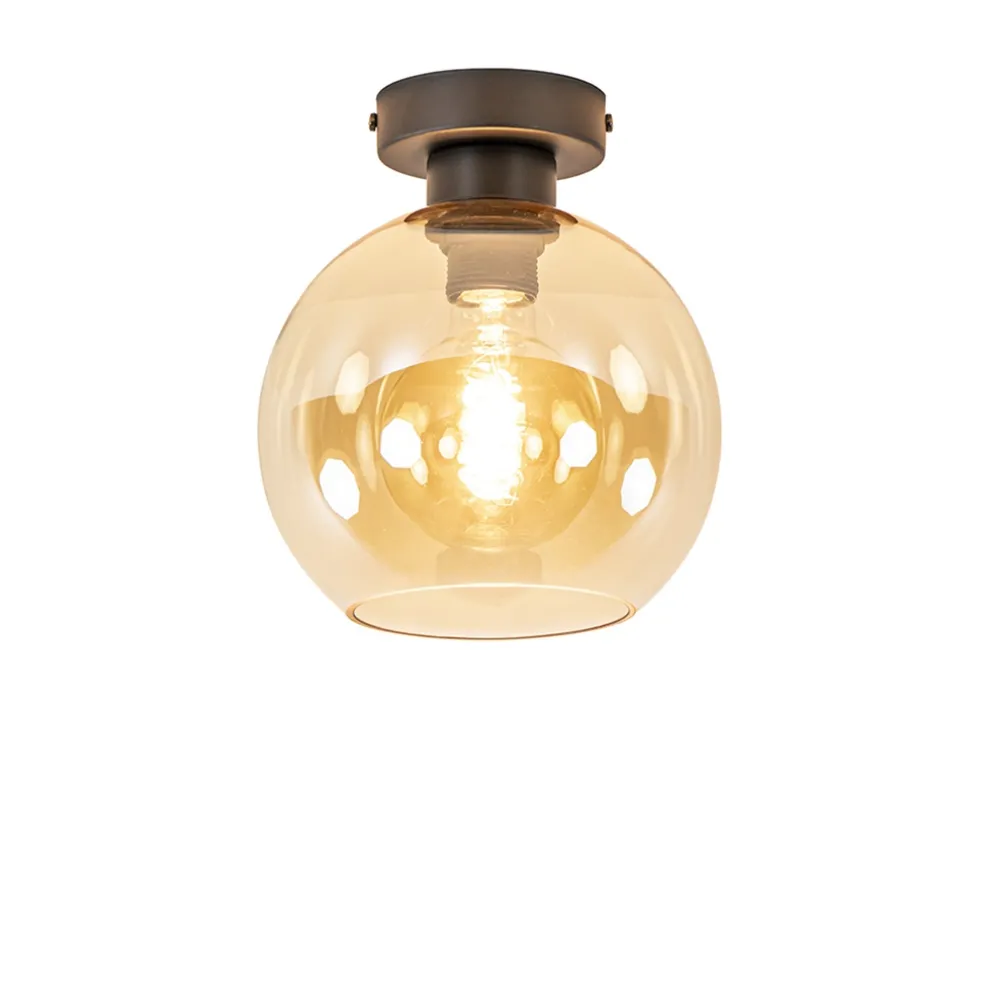 Discount Straluma Plafondlamp zwart met amber glas 20 cm