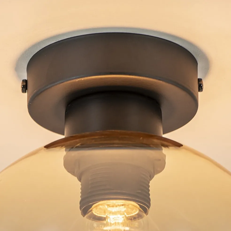 Discount Straluma Plafondlamp zwart met amber glas 20 cm