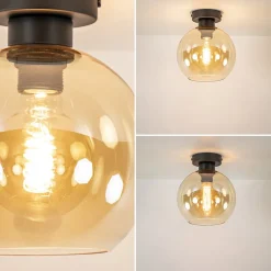 Discount Straluma Plafondlamp zwart met amber glas 20 cm