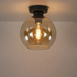 Discount Straluma Plafondlamp zwart met amber glas 20 cm