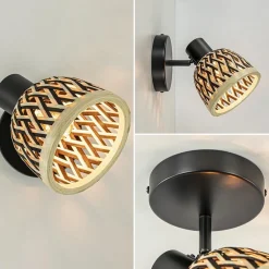 New Straluma Plafondlamp/wandlamp zwart met bamboe kap verstelbaar