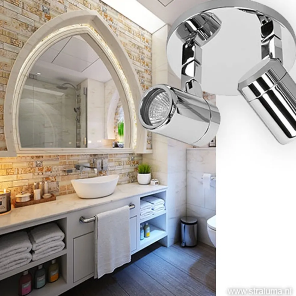 Clearance Straluma Plafondspot Rain 2l rond chroom IP44