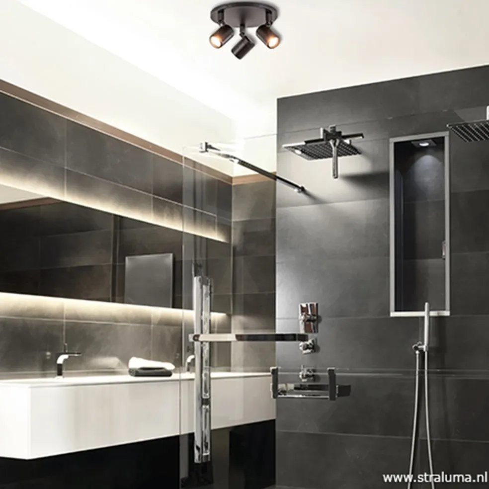 New Straluma Plafondspot Rain 3L rond zwart IP44