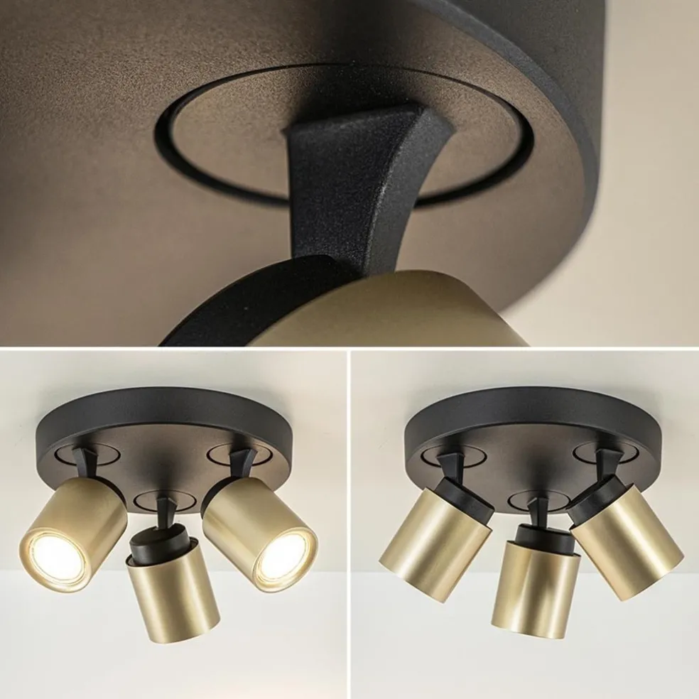Discount Straluma Plafondspot Razza 3l rond zwart/goud gu10
