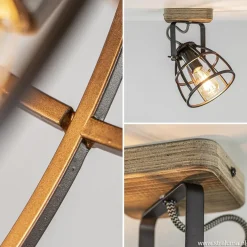 Discount Straluma Plafond/wandlamp Matrix zwarte korf met hout