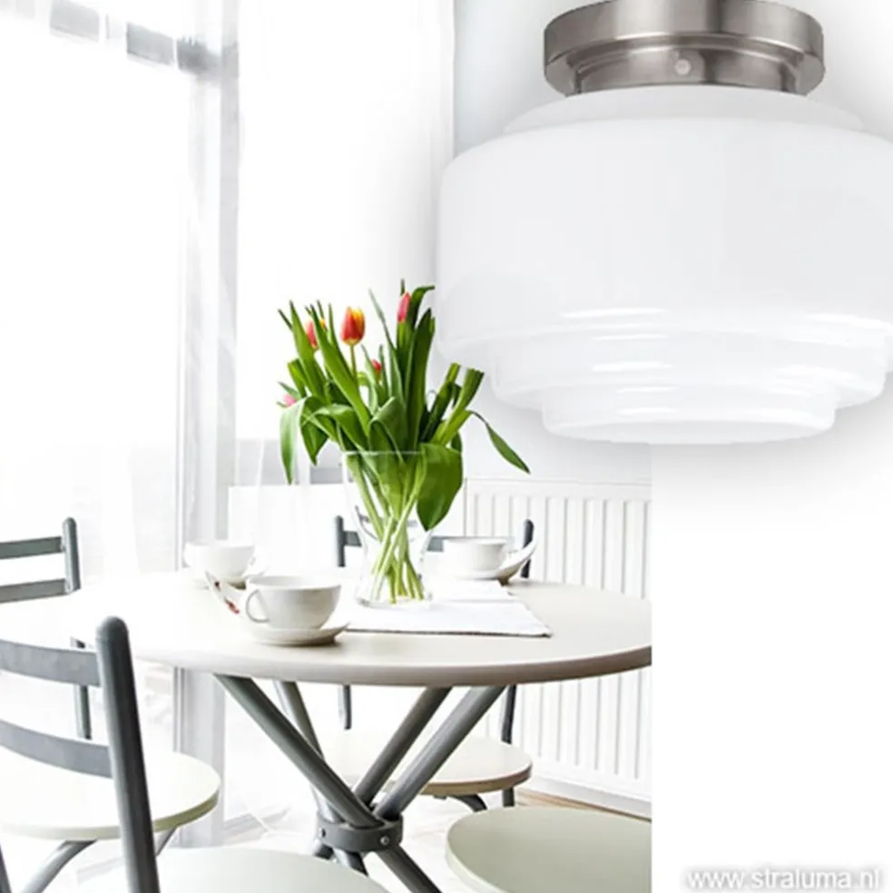 Discount Straluma Plafonnière retro opaal glas/staal