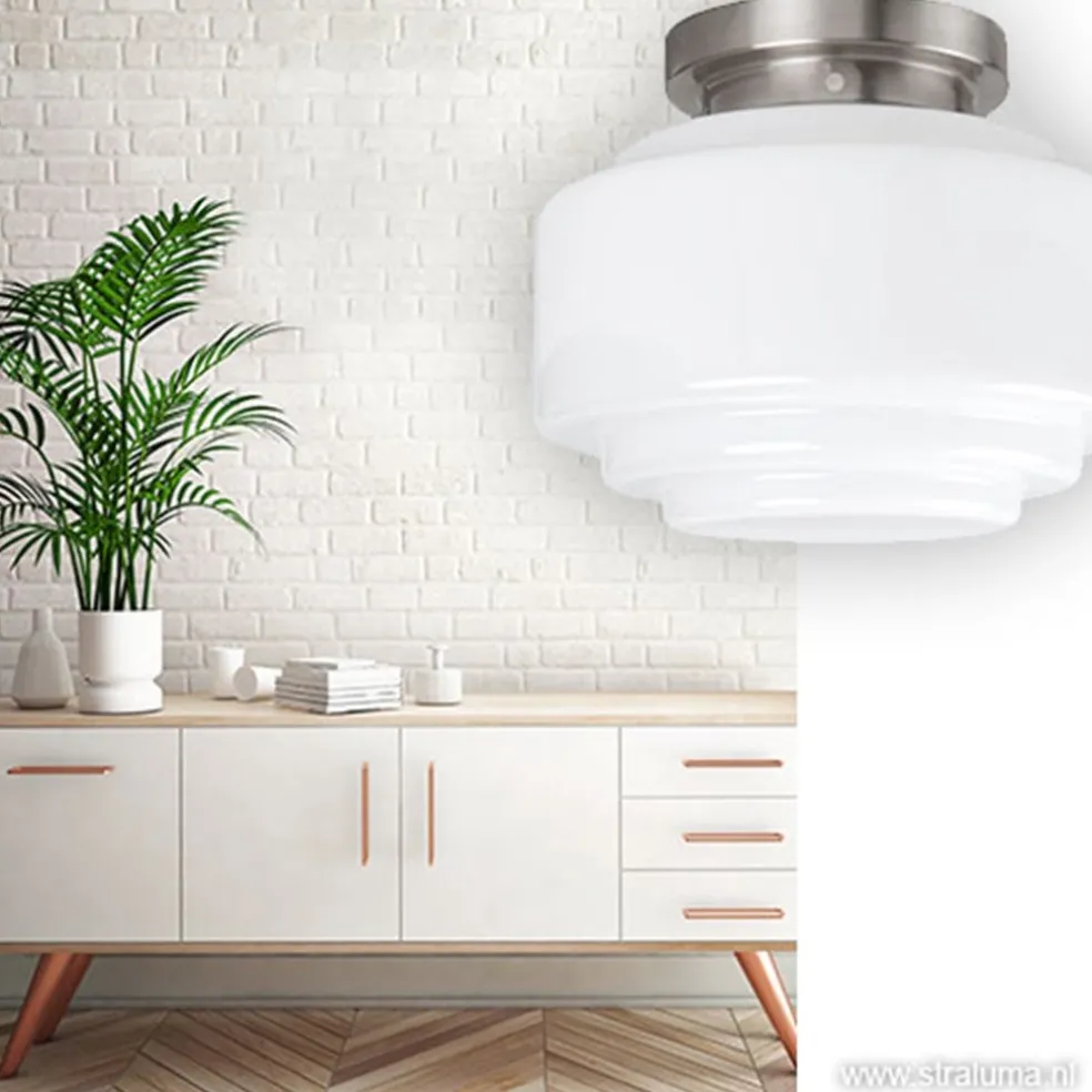 Discount Straluma Plafonnière retro opaal glas/staal