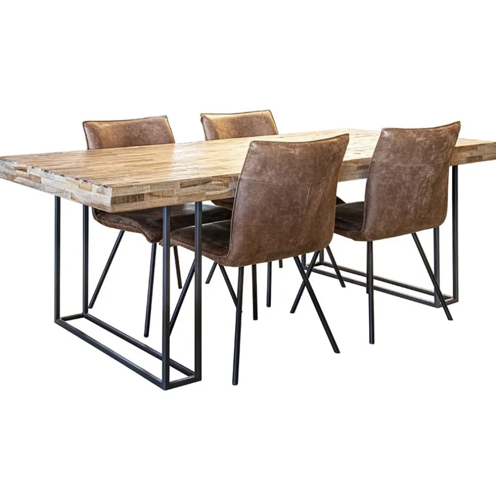 Flash Sale Straluma PU lederen eetkamerstoel camel met smalle zwarte pootjes