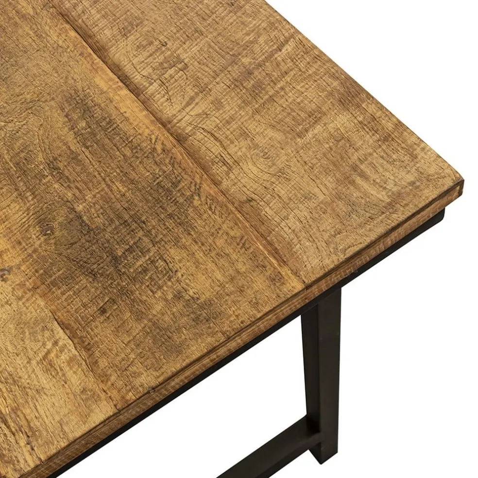 Online Straluma Rechthoekige eettafel oud teak hout met zwart metalen poot