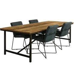 Online Straluma Rechthoekige eettafel oud teak hout met zwart metalen poot