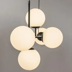 New Straluma Retro eettafel hanglamp zwart met witte glazen bollen
