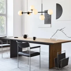 New Straluma Retro eettafel hanglamp zwart met witte glazen bollen