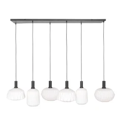 Outlet Straluma Retro 6-lichts hanglamp opaal glas met relief
