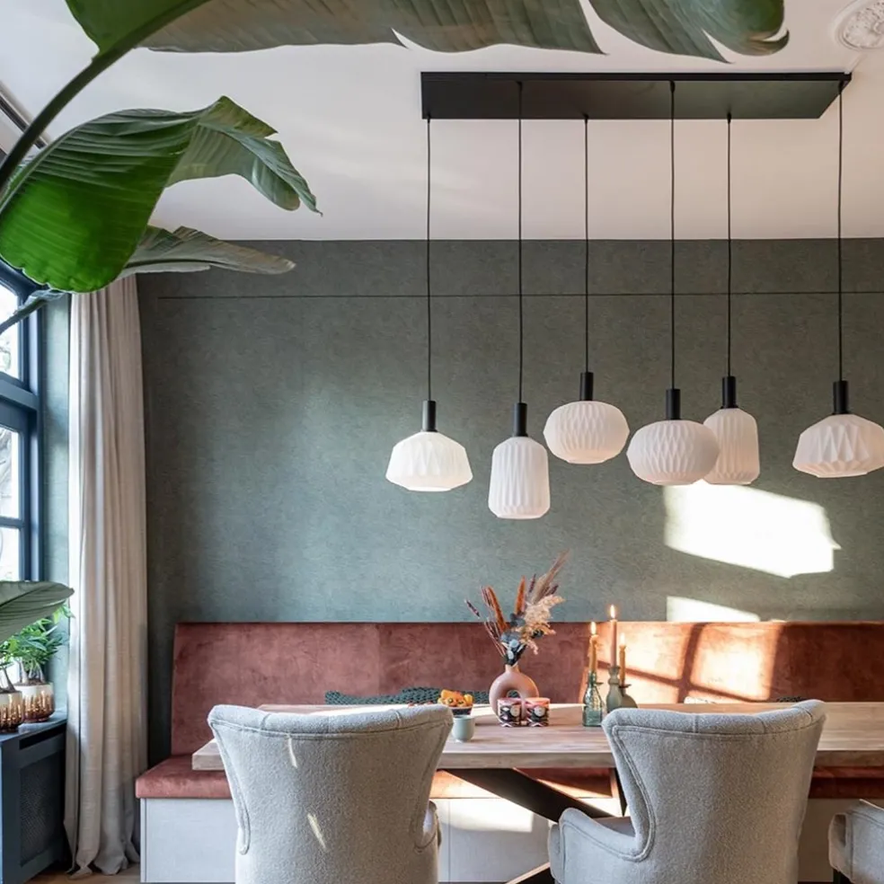 Outlet Straluma Retro 6-lichts hanglamp opaal glas met relief