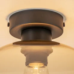 Cheap Straluma Retro plafondlamp zwart met amber glazen bol