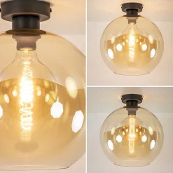 Cheap Straluma Retro plafondlamp zwart met amber glazen bol