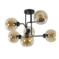 Sale Straluma Retro plafondlamp zwart met amber glas 6-lichts