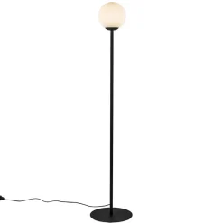 Online Straluma Retro vloerlamp mat zwart met witte glazen bol