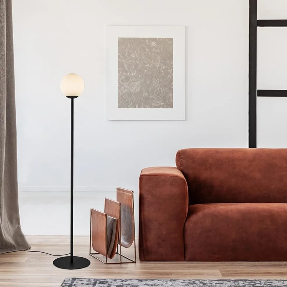 Online Straluma Retro vloerlamp mat zwart met witte glazen bol