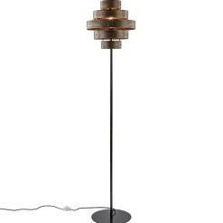 Online Straluma Retro vloerlamp zwart met walnoot houten kap