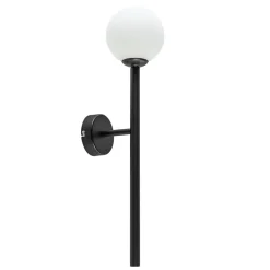 Best Straluma Retro wandlamp zwart met witte glazen bol