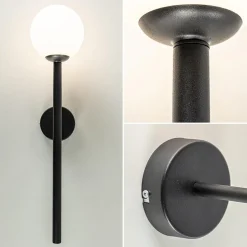 Best Straluma Retro wandlamp zwart met witte glazen bol