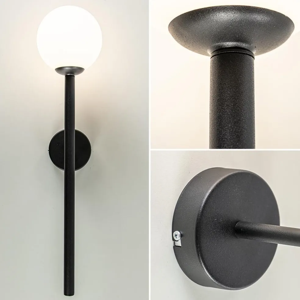 Best Straluma Retro wandlamp zwart met witte glazen bol