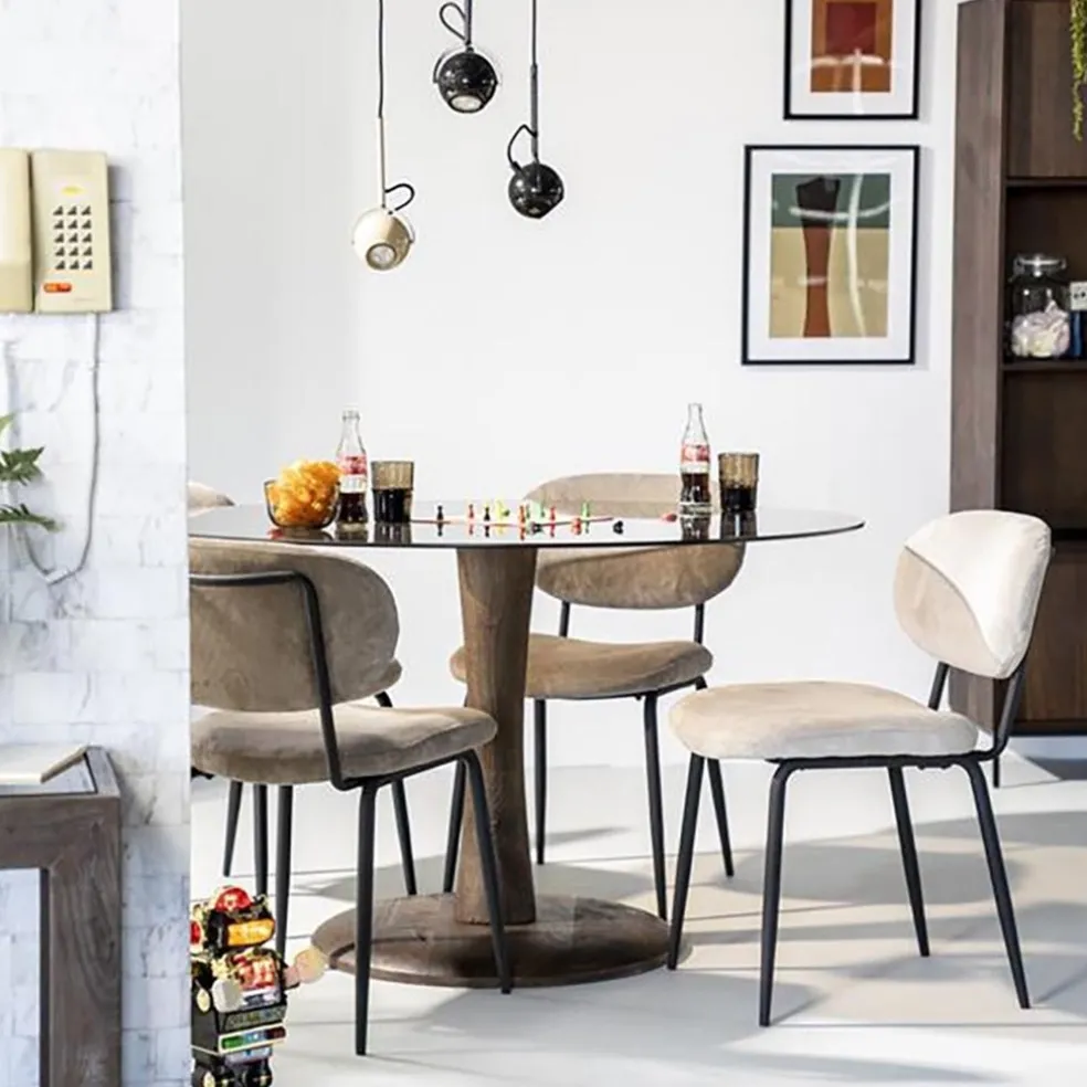 Clearance Straluma Ronde eetkamertafel bruin glas met mango houten poot