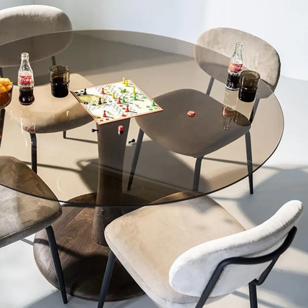 Clearance Straluma Ronde eetkamertafel bruin glas met mango houten poot