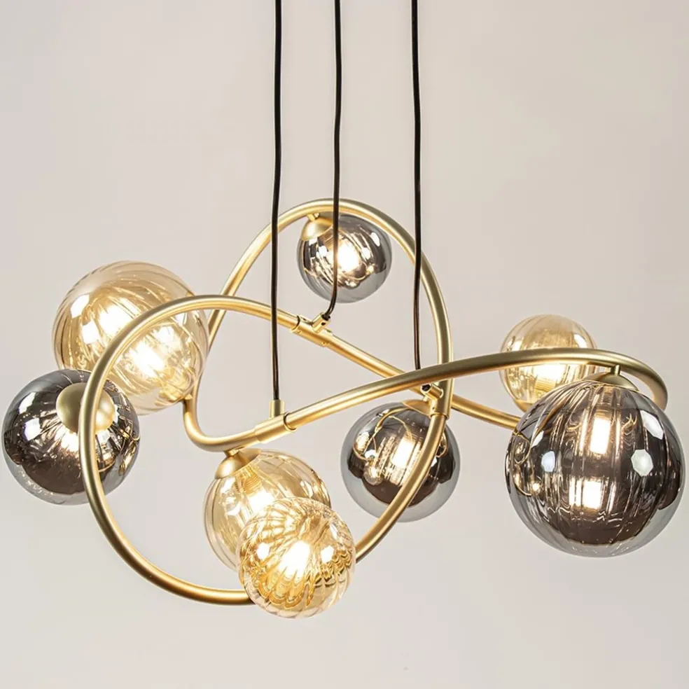 Best Sale Straluma Ronde hanglamp goud met amber en smoke glas