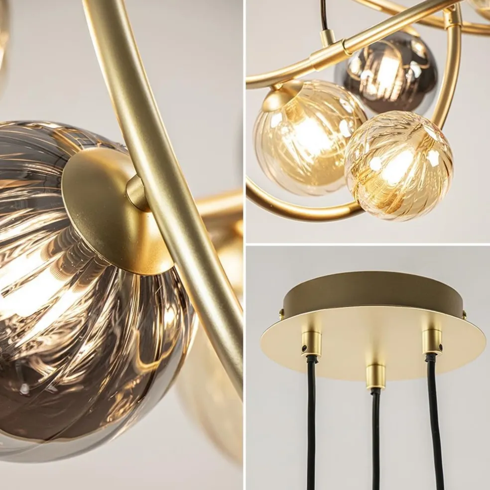 Best Sale Straluma Ronde hanglamp goud met amber en smoke glas