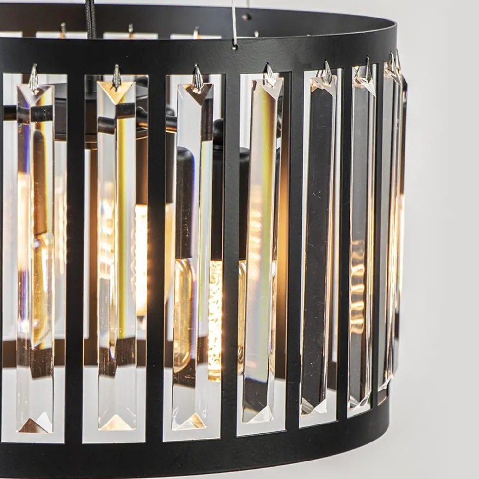 New Straluma Ronde hanglamp mat zwart met kristalglas