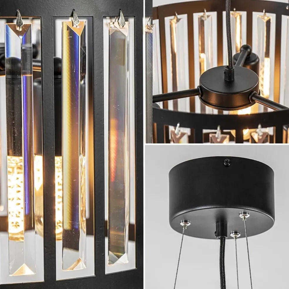 New Straluma Ronde hanglamp mat zwart met kristalglas
