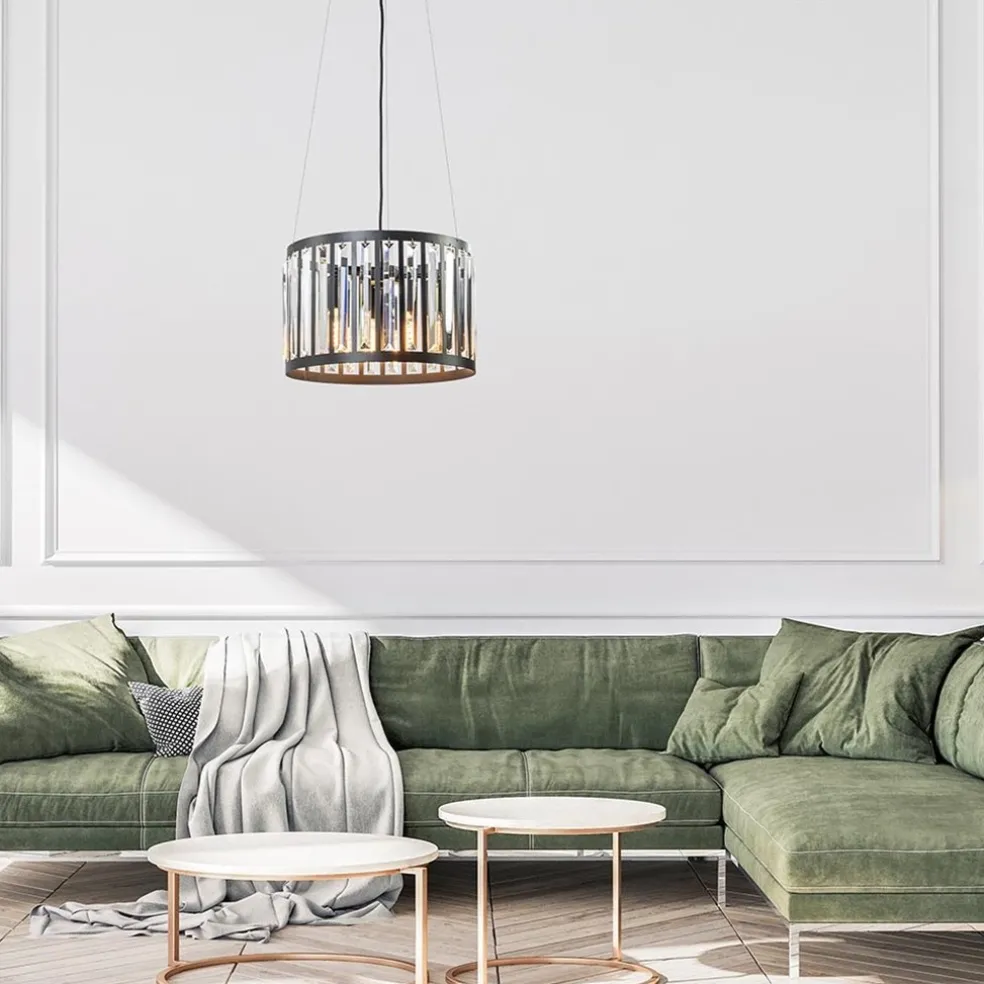 New Straluma Ronde hanglamp mat zwart met kristalglas