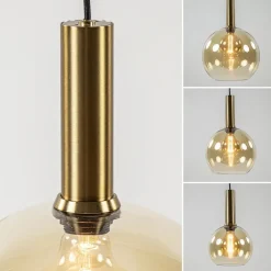 Shop Straluma Ronde hanglamp zwart/goud met amber glas