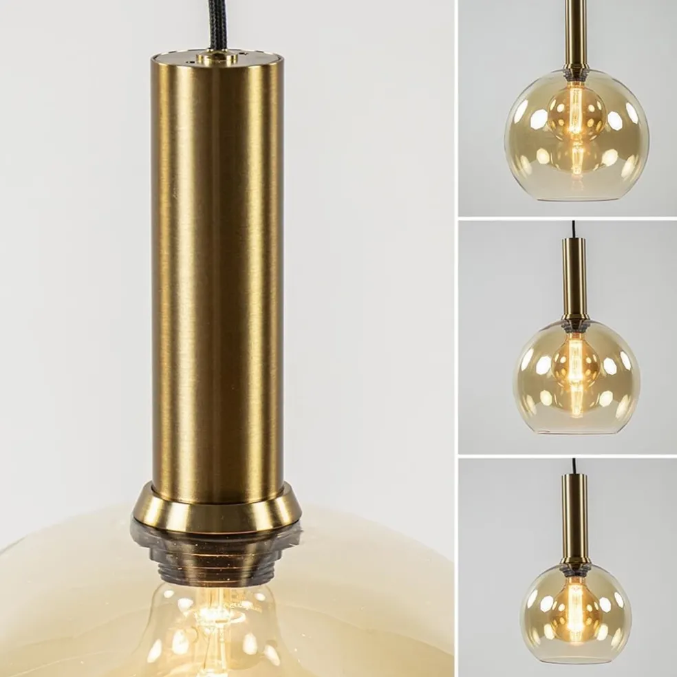 Shop Straluma Ronde hanglamp zwart/goud met amber glas