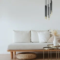 Outlet Straluma Ronde 8-lichts hanglamp cilinders zwart goud