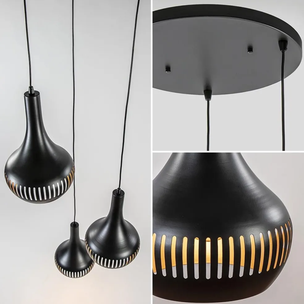 Hot Straluma Ronde 3-lichts hanglamp mat zwart met goud