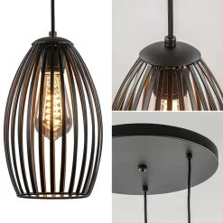 Sale Straluma Ronde 3-lichts hanglamp met draadkappen mat zwart