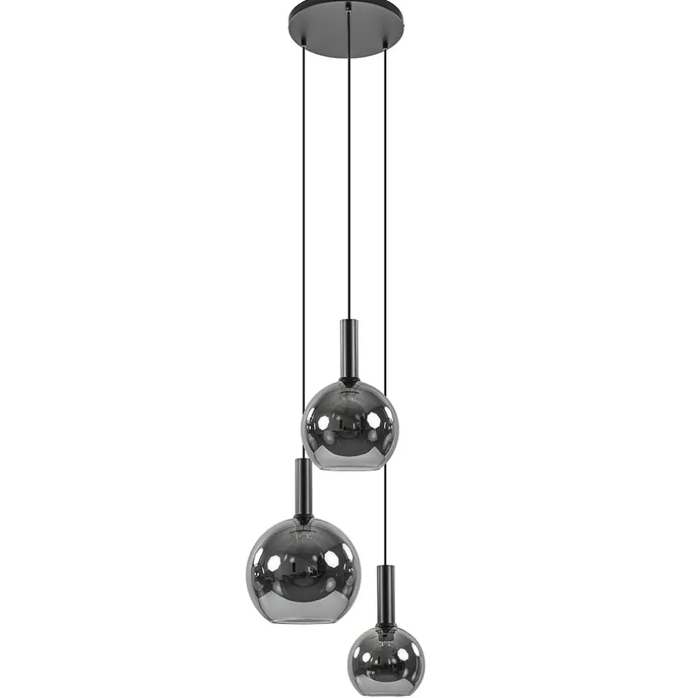 New Straluma Ronde 3-lichts hanglamp met diverse smoke glazen kappen
