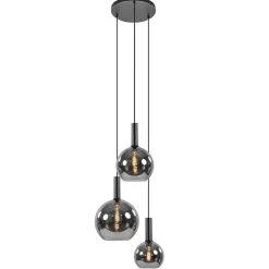 New Straluma Ronde 3-lichts hanglamp met diverse smoke glazen kappen