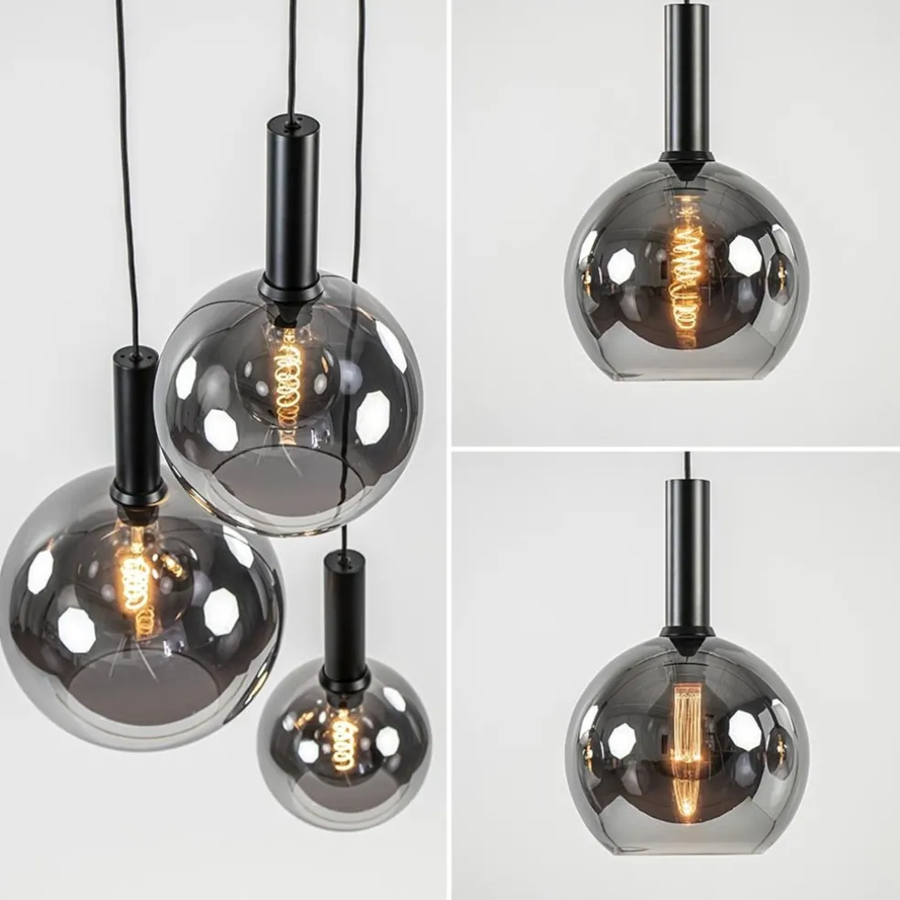 New Straluma Ronde 3-lichts hanglamp met diverse smoke glazen kappen