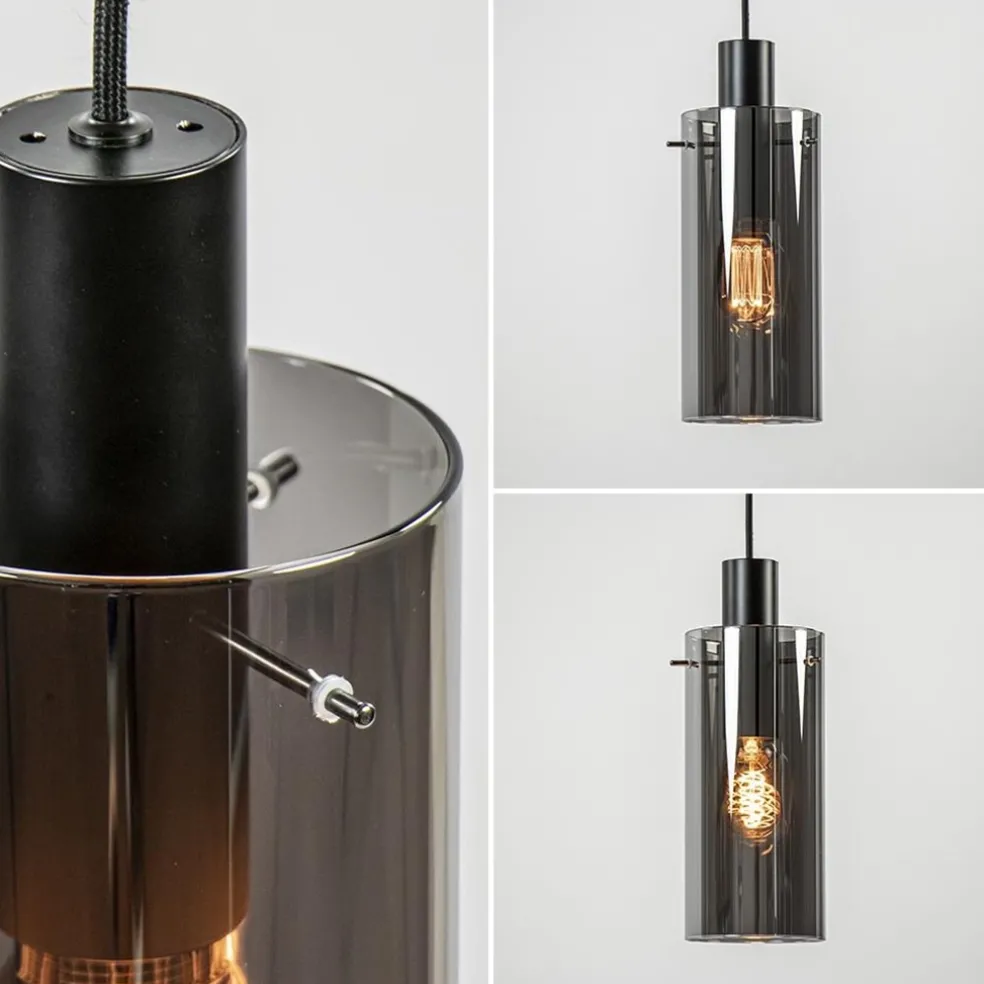 Cheap Straluma Ronde 3-lichts hanglamp met cilinder smoke glas
