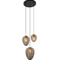 Hot Straluma Ronde 3-lichts hanglamp Yaelle antiek brons met zwart