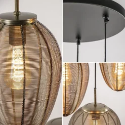 Hot Straluma Ronde 3-lichts hanglamp Yaelle antiek brons met zwart