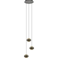 Online Straluma Ronde 3-lichts hanglamp zwart/champagne LED