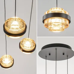 Online Straluma Ronde 3-lichts hanglamp zwart/champagne LED