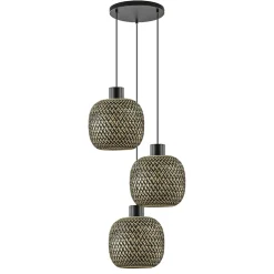 Fashion Straluma Ronde 3-lichts hanglamp zwart met bamboe kappen